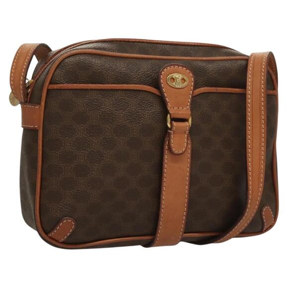 CELINE Macadam Canvas Shoulder Bag Pvc Leather Brown Gold - Picture 1 of 12